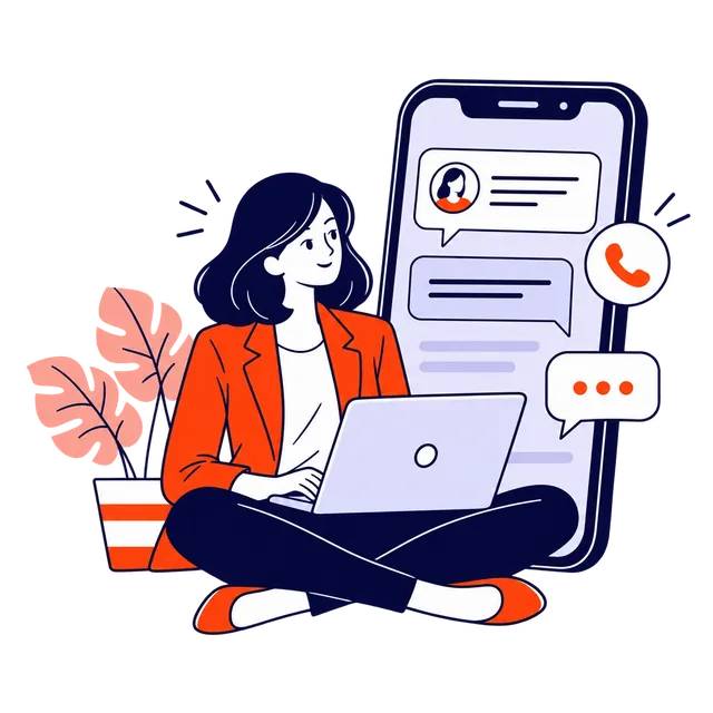 Persona atendiendo mensajes de WhatsApp desde su web