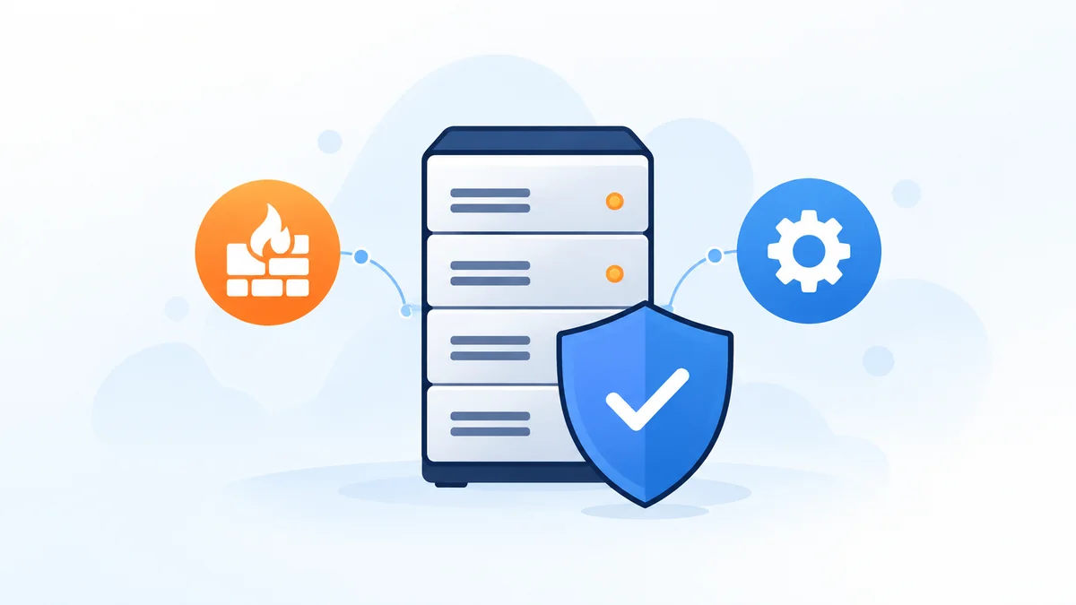 Servidor protegido con escudo e icono de firewall, ilustrando alternativas a CSF en cPanel