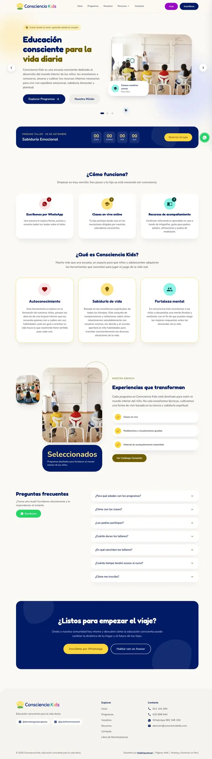 Diseño web de Consciencia Kids, educación consciente para niños