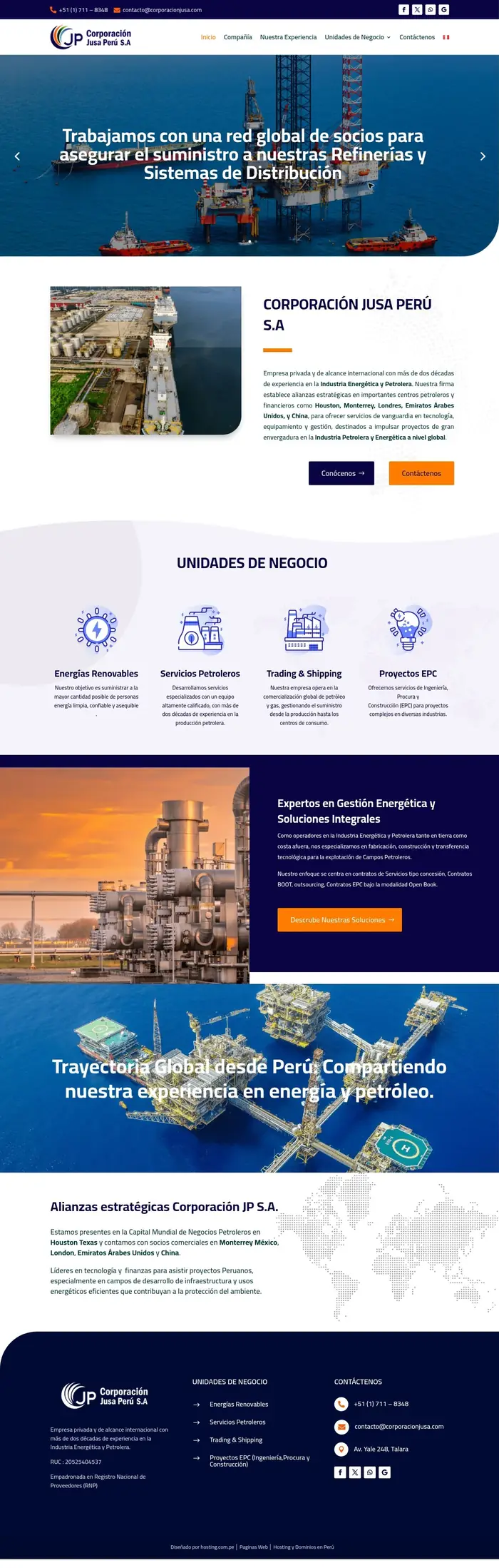 Diseño web de Corporación JUSA Perú, sector energía y petróleo