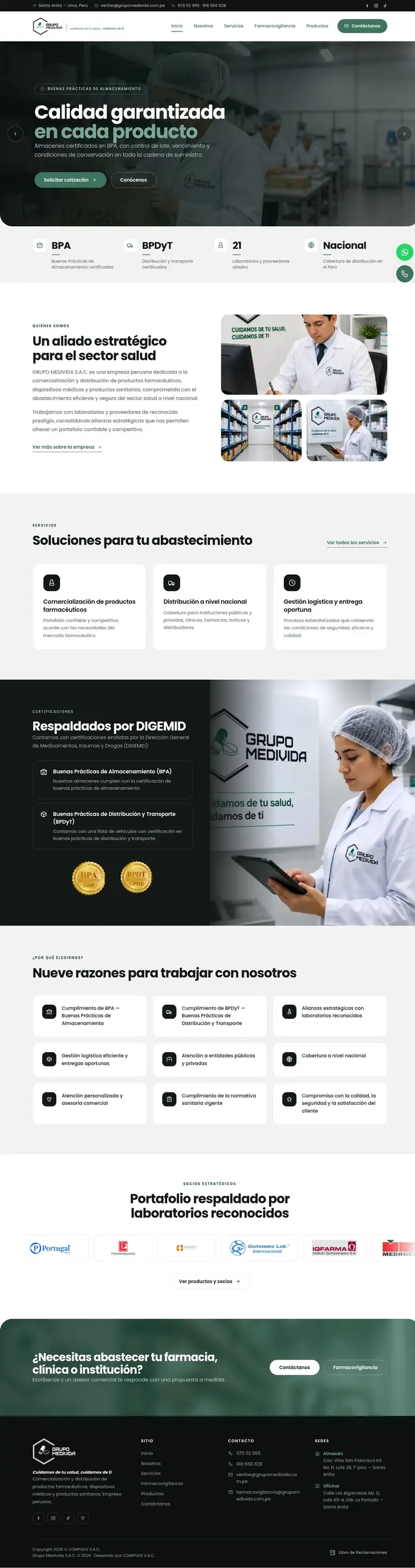 Diseño web de Grupo Medivida, distribuidora farmacéutica en Perú