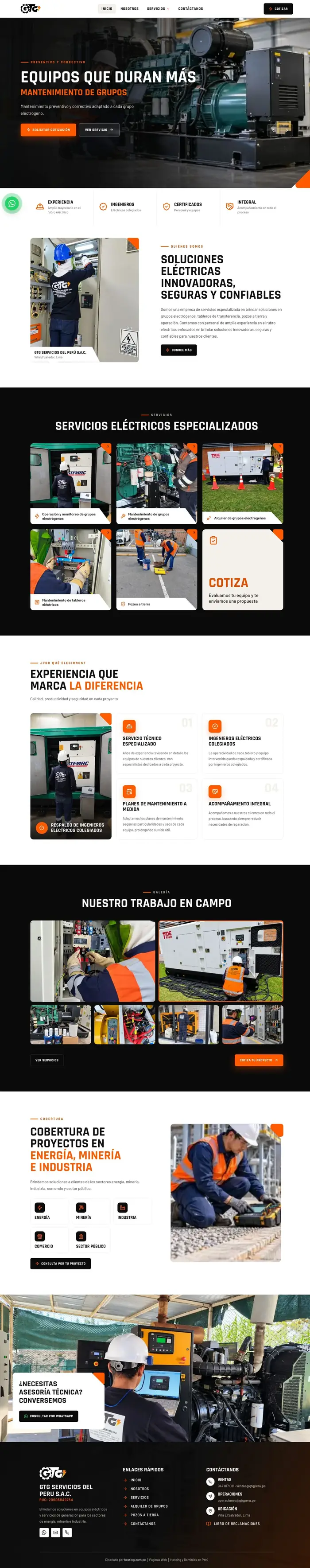 Diseño web de GTG Servicios del Perú, mantenimiento de grupos electrógenos