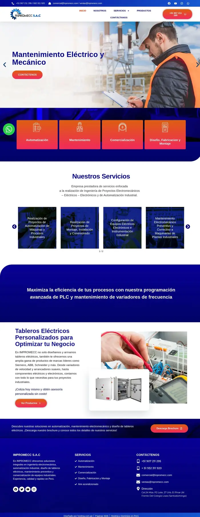 Diseño web de Inpromecc, ingeniería electromecánica en Lima
