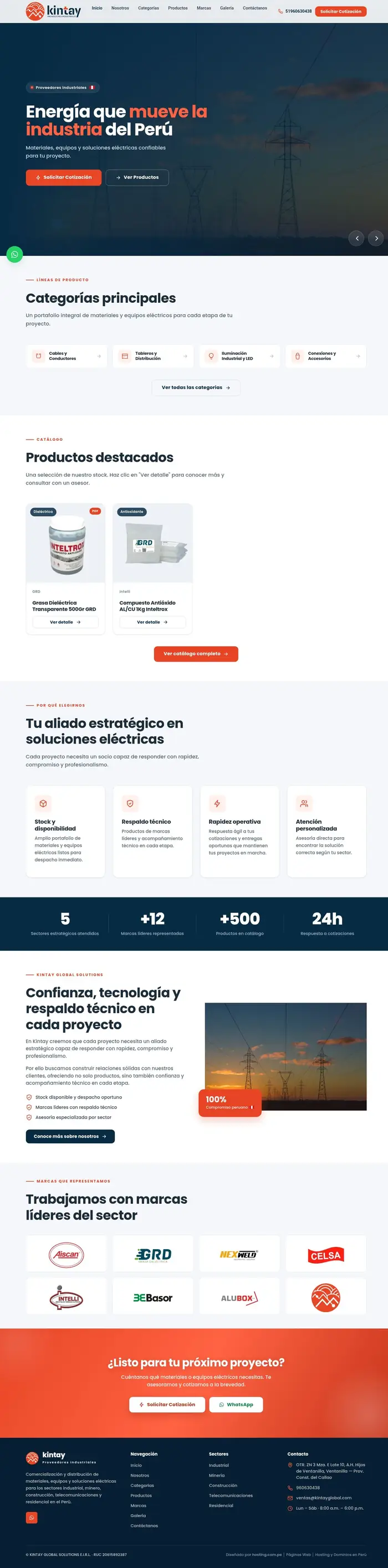 Diseño web de Kintay Global Solutions, materiales eléctricos industriales