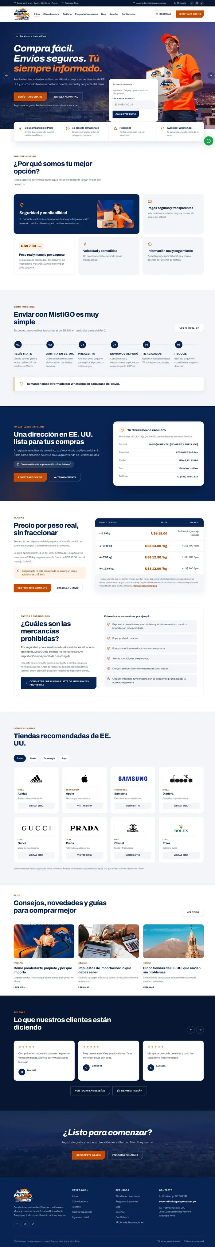 Diseño web de MistiGO Express, courier y casillero en Miami