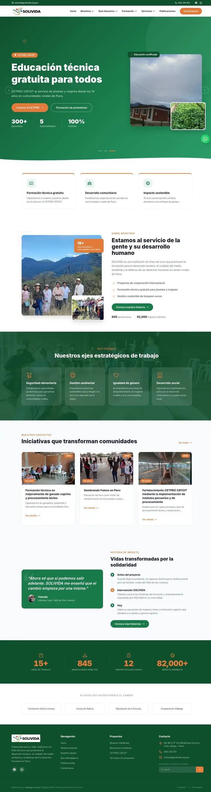 Diseño web de SOLIVIDA, institución de desarrollo social en Piura