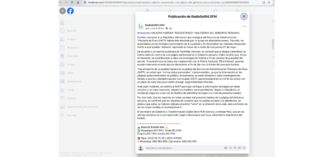 hackers habrian secuestrado pagina del gobierno en peru