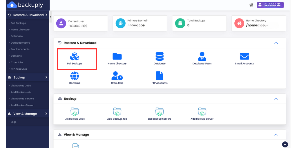 hacer backups en Webuzo Panel Backuply en Webuzo con opciones de respaldo